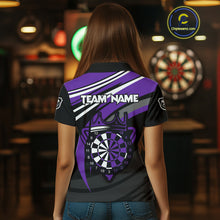 Load image into Gallery viewer, Black And Purple Dartboard Crown Darts Shirt For Women Custom Darts Sport Jersey Team Polo &amp; 1/4 Zip TDM4794