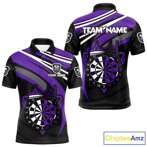 Black And Purple Dartboard Crown Darts Shirt For Men Custom Darts Sport Jersey Team Polo & 1/4 Zip TDM4794