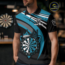 Load image into Gallery viewer, Black &amp; Turquoise Dartboard Crown Darts Shirt For Men Custom Darts Jersey Team Polo &amp; 1/4 Zip TDM4795