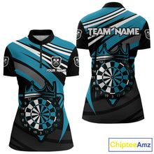 Load image into Gallery viewer, Black &amp; Turquoise Dartboard Crown Darts Shirt For Women Custom Darts Jersey Team Polo &amp; 1/4 Zip TDM4795