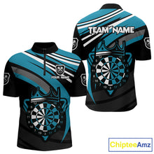 Load image into Gallery viewer, Black &amp; Turquoise Dartboard Crown Darts Shirt For Men Custom Darts Jersey Team Polo &amp; 1/4 Zip TDM4795