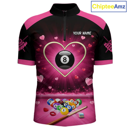 Black And Pink 8 Ball Pool Heart Billiard Shirt For Men Custom Valentine Billiard Gifts TDM5748