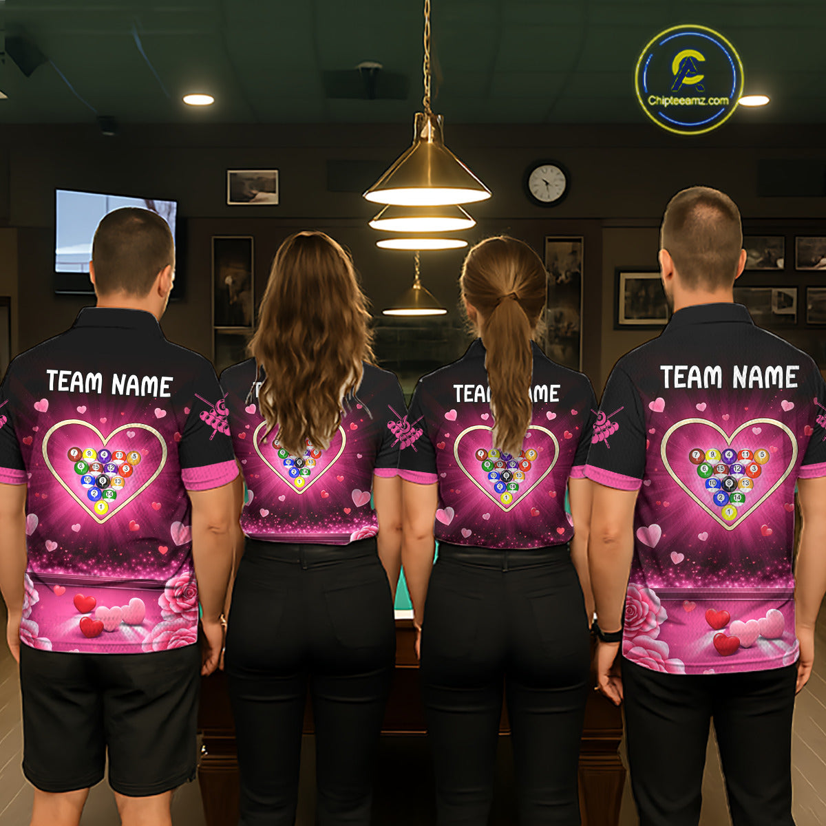 Black And Pink 8 Ball Pool Heart Billiard Shirt For Men Custom Valentine Billiard Gifts TDM5748