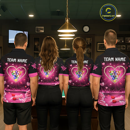 Black And Pink 8 Ball Pool Heart Billiard Shirt For Men Custom Valentine Billiard Gifts TDM5748