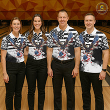 Load image into Gallery viewer, Custom Bowling Shirts For Women, Grunge Eagle American Flag Bowling Jersey Team Polo &amp; 1/4 Zip TDM6545