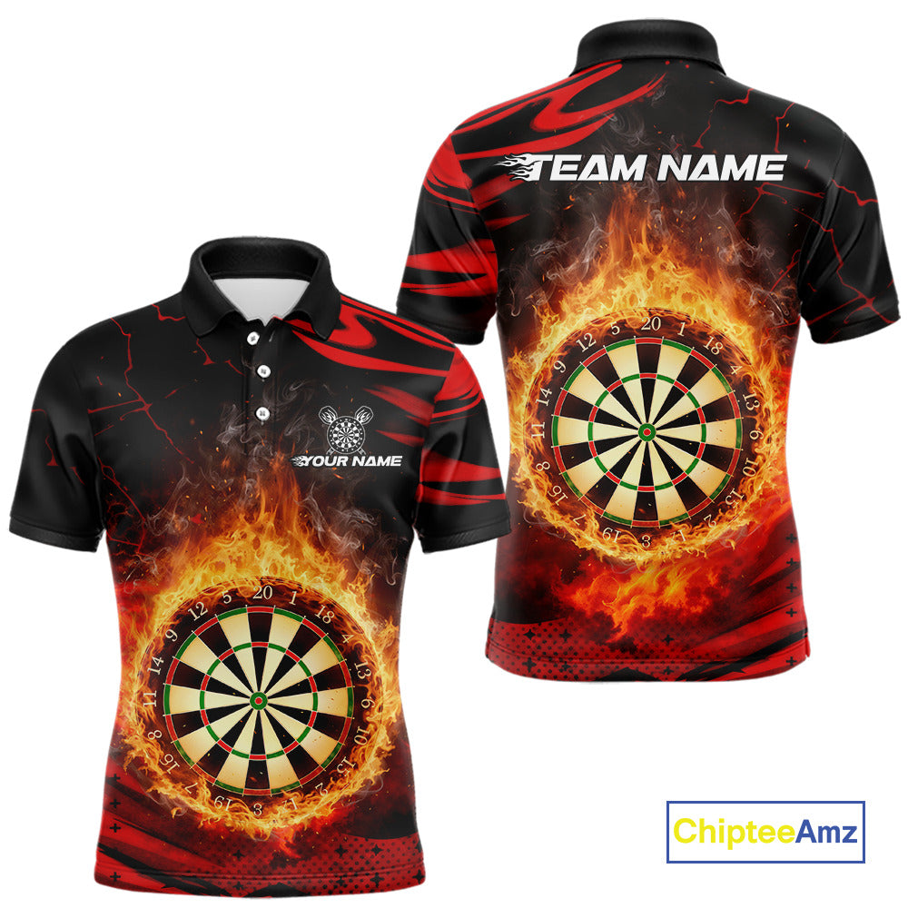 Red Flaming Dartboard Fire Darts Shirt For Men Custom Darts Jersey Team Polo & Quarter Zip TDM5501