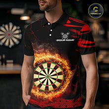 Load image into Gallery viewer, Red Flaming Dartboard Fire Darts Shirt For Men Custom Darts Jersey Team Polo &amp; Quarter Zip TDM5501