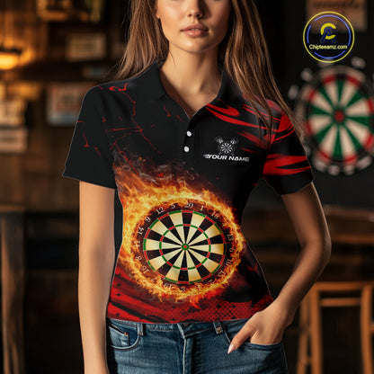 Red Flaming Dartboard Fire Darts Shirt For Women Custom Darts Jersey Team Polo & Quarter Zip TDM5501