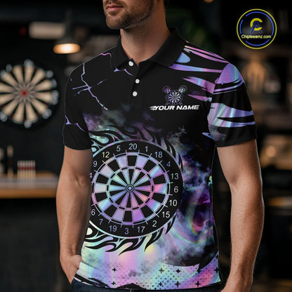 Holographic Flaming Dartboard Custom Darts Shirt For Men, Darts Jersey Team Polo & 1/4 Zip TDM5502
