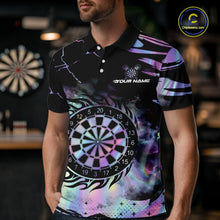 Load image into Gallery viewer, Holographic Flaming Dartboard Custom Darts Shirt For Men, Darts Jersey Team Polo &amp; 1/4 Zip TDM5502