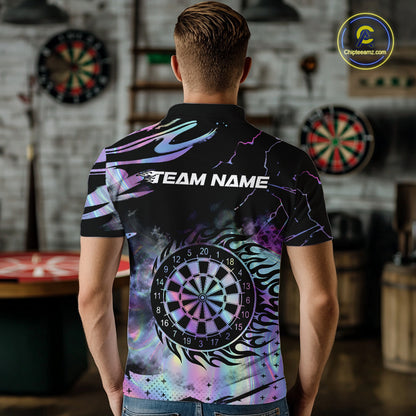 Holographic Flaming Dartboard Custom Darts Shirt For Men, Darts Jersey Team Polo & 1/4 Zip TDM5502