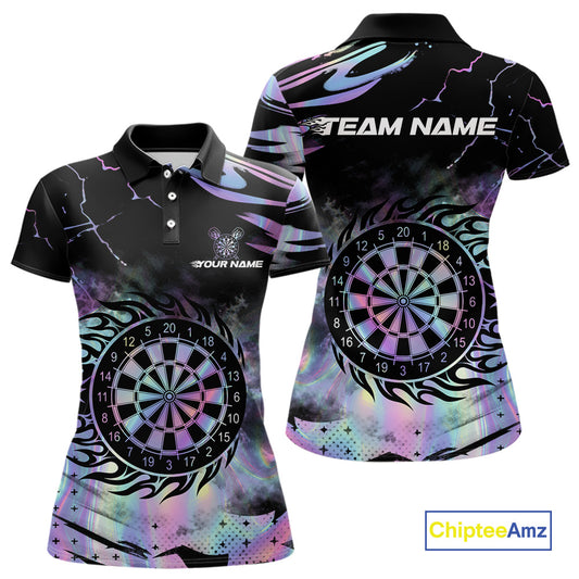 Holographic Flaming Dartboard Custom Darts Shirt For Women, Darts Jersey Team Polo & 1/4 Zip TDM5502