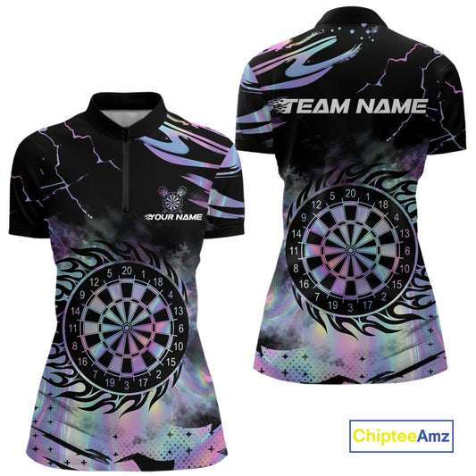 Holographic Flaming Dartboard Custom Darts Shirt For Women, Darts Jersey Team Polo & 1/4 Zip TDM5502