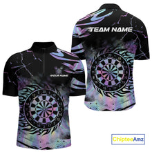Load image into Gallery viewer, Holographic Flaming Dartboard Custom Darts Shirt For Men, Darts Jersey Team Polo &amp; 1/4 Zip TDM5502