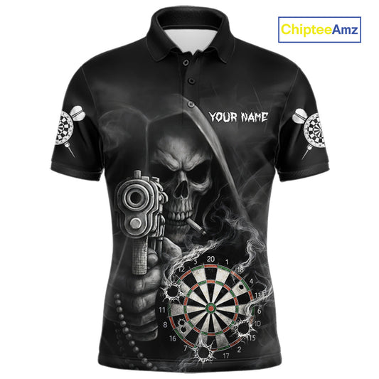 Funny Grim Reaper Smoke Darts Shirt For Men Custom Darts Jersey Team Polo & 1/4 Zip TDM5758