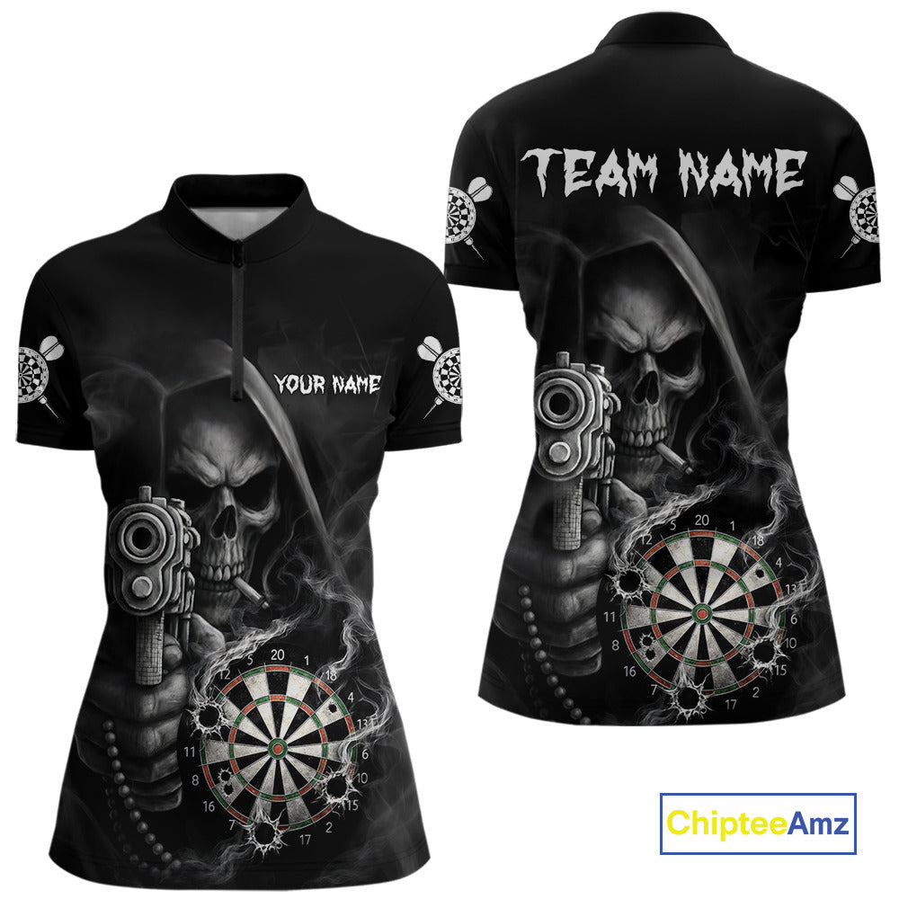 Funny Grim Reaper Smoke Darts Shirt For Women Custom Darts Jersey Team Polo & 1/4 Zip TDM5758