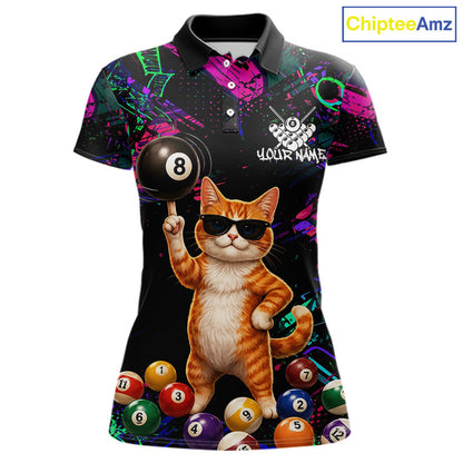 Custom Funny Cat Graffiti 8 Ball Pool Billiard Shirts For Women, Billiard Team Jersey Polo & 1/4 Zip TDM6558