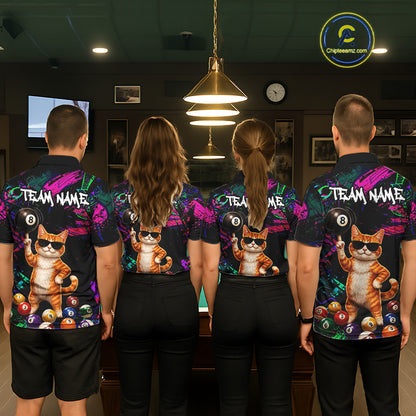 Custom Funny Cat Graffiti 8 Ball Pool Billiard Shirts For Women, Billiard Team Jersey Polo & 1/4 Zip TDM6558