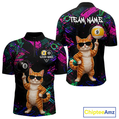 Funny Cat 8 Ball & 9 Ball Graffiti Billiard Shirts For Men Custom Pool Team Jersey Polo & 1/4 Zip TDM6559