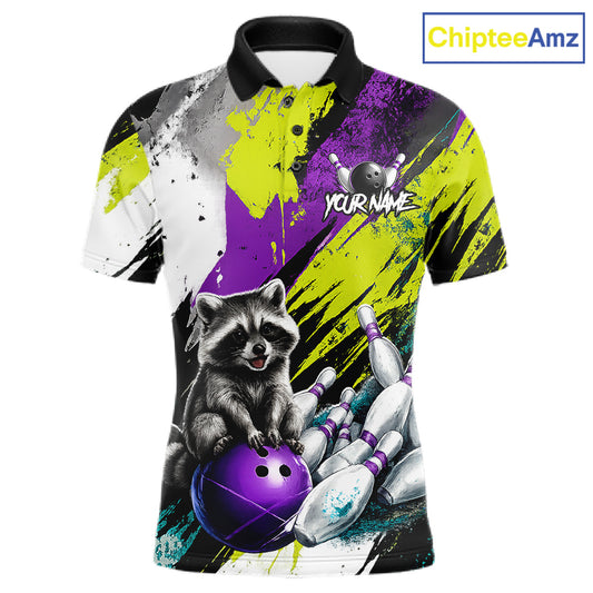 Custom Funny Raccoon Bowling Jersey For Men Custom Bowling Team Shirts Polo & 1/4 Zip, Bowling Gifts TDM6571