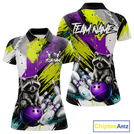 Custom Funny Raccoon Bowling Jersey For Women Custom Bowling Team Shirts Polo & 1/4 Zip, Bowling Gifts TDM6571