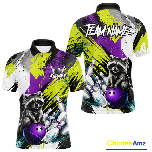 Custom Funny Raccoon Bowling Jersey For Men Custom Bowling Team Shirts Polo & 1/4 Zip, Bowling Gifts TDM6571