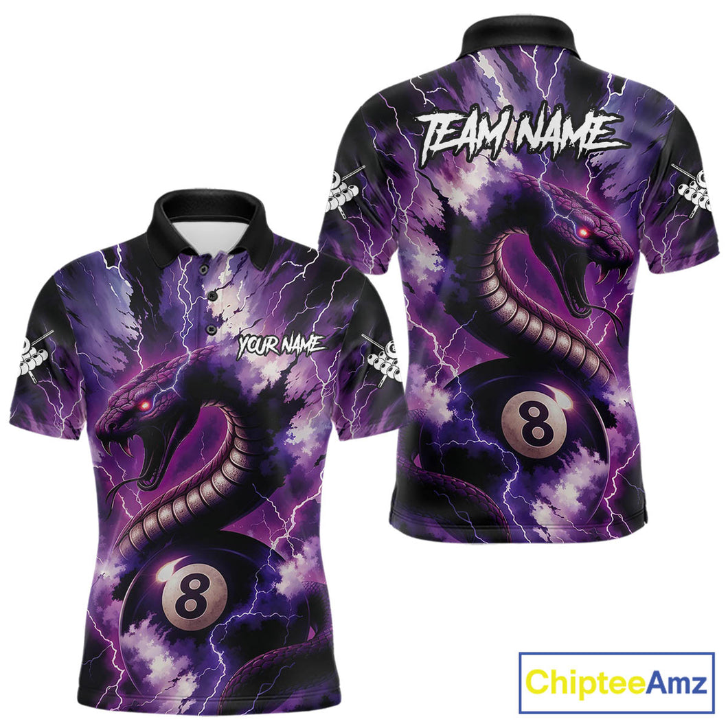 Purple Thunder Lightning Cobra Snake 8 Ball Billiard Shirt For Men Custom Pool Team League Jersey TDM4838
