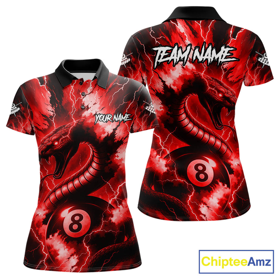 Red 8 Ball Thunder Lightning Cobra Snake Billiard Shirt For Women Custom Billiard League Pool Jersey TDM4840