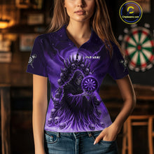 Load image into Gallery viewer, Personalized Purple Grim Reaper Darts Jersey For Women Custom Skull Darts Team Polo &amp; Quarter Zip  TDM5059