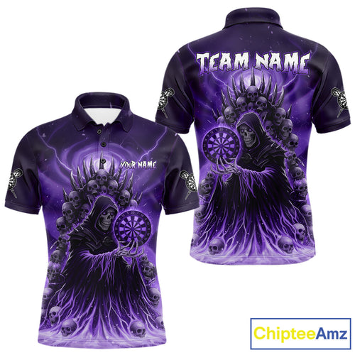 Personalized Purple Grim Reaper Darts Jersey For Men Custom Skull Darts Team Polo & Quarter Zip  TDM5059