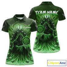 Load image into Gallery viewer, Personalized Green Grim Reaper Darts Jersey For Women Custom Skull Darts Team Polo &amp; Quarter Zip  TDM5060
