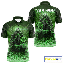 Load image into Gallery viewer, Personalized Green Grim Reaper Darts Jersey For Men Custom Skull Darts Team Polo &amp; Quarter Zip  TDM5060