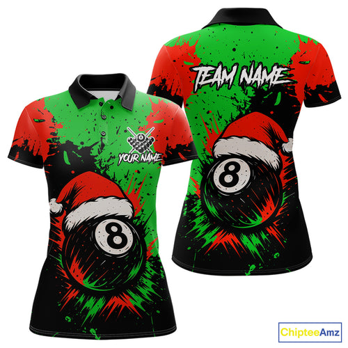 Green & Red Splash Santa Christmas 8 Ball Billiard Shirt For Women Custom Xmas Gift For Pool Player TDM4846