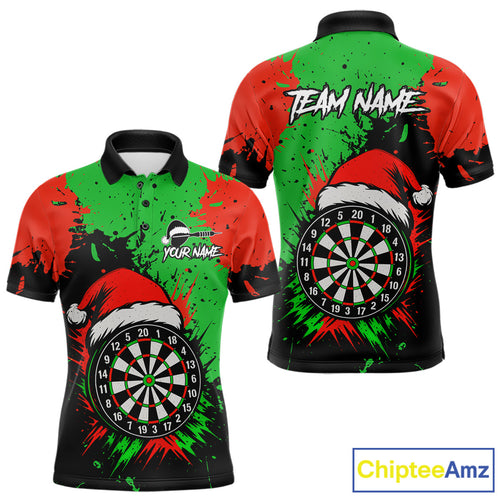 Funny Green And Red Splash Santa Christmas Darts Shirt For Men Custom Xmas Gifts Darts Jersey TDM4847