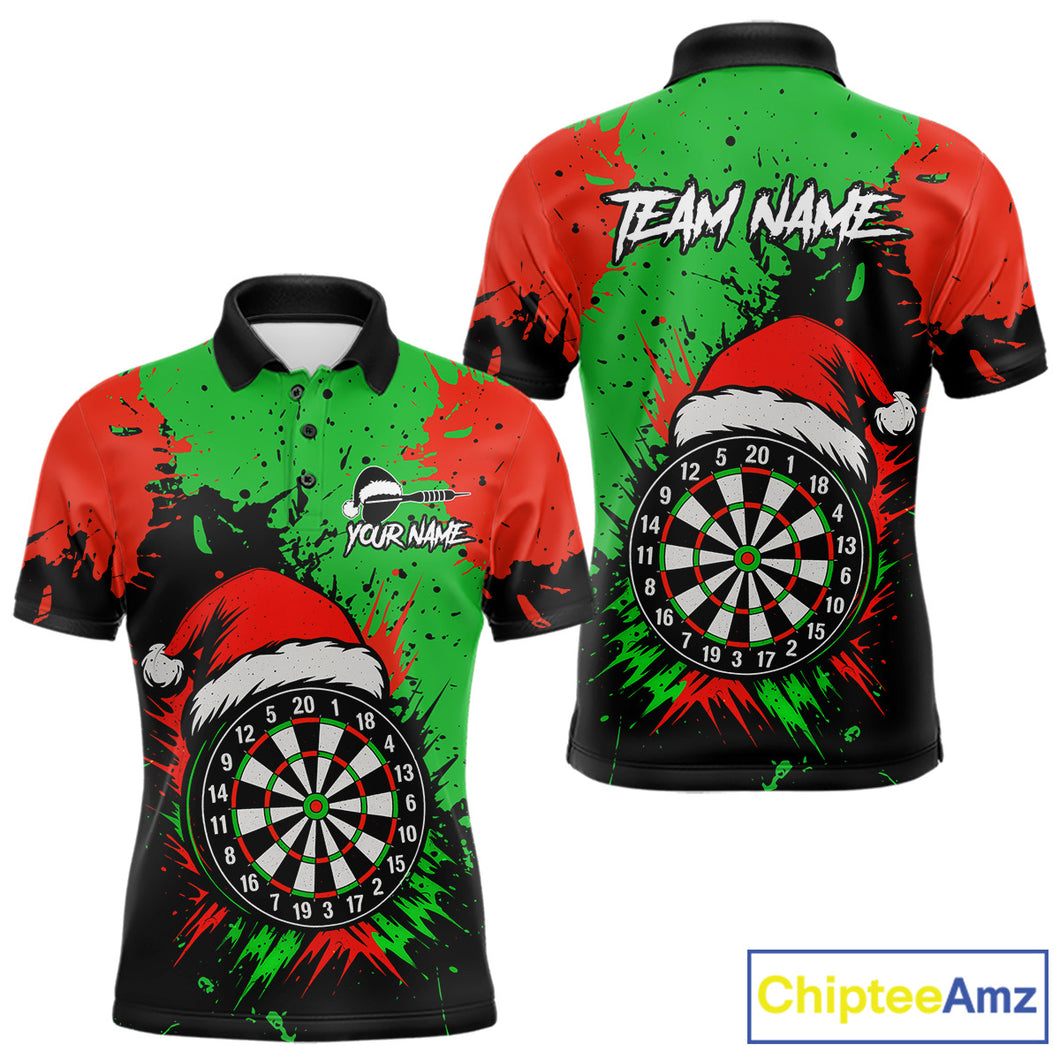 Funny Green And Red Splash Santa Christmas Darts Shirt For Men Custom Xmas Gifts Darts Jersey TDM4847
