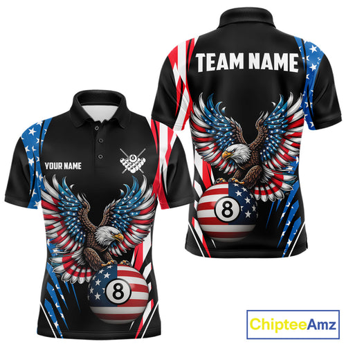 Personalized American Flag Eagle Patriotic Billiard Shirt For Men Custom 8 Ball Pool Team Jersey TDM4860