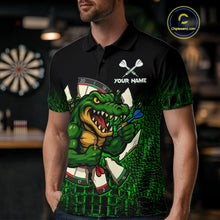Load image into Gallery viewer, Black And Green Funny Alligator Darts Shirt For Men Custom Darts Jersey Team Polo &amp; 1/4 Zip TDM4877