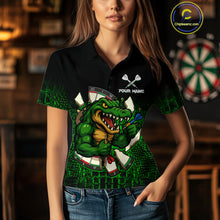 Load image into Gallery viewer, Black And Green Funny Alligator Darts Shirt For Women Custom Darts Jersey Team Polo &amp; 1/4 Zip TDM4877