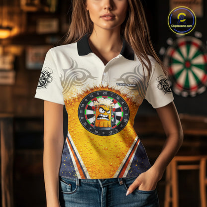 Funny Yellow Angry Beer Darts Shirt For Women Custom Darts Jersey Team Polo & Quarter Zip TDM5569