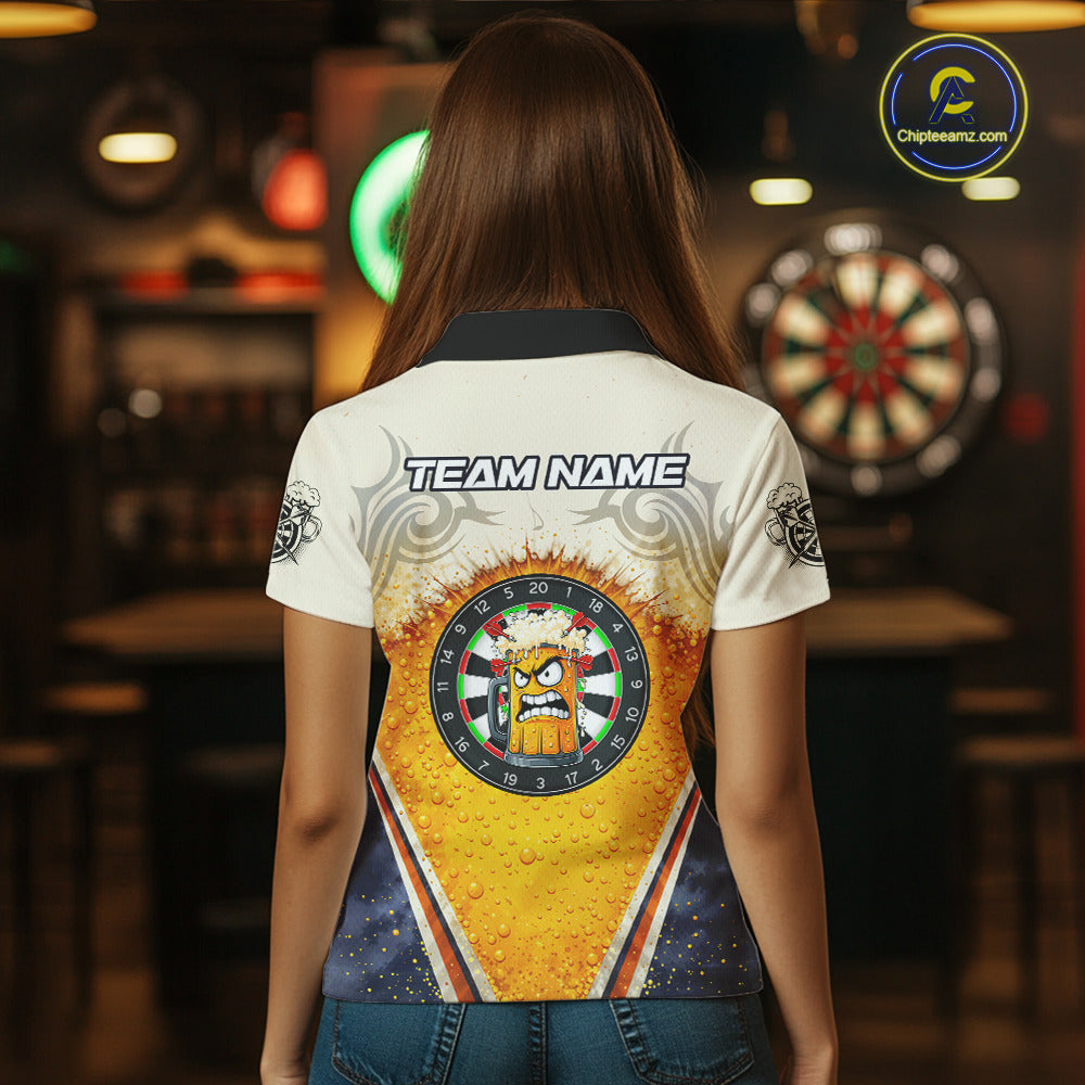 Funny Yellow Angry Beer Darts Shirt For Women Custom Darts Jersey Team Polo & Quarter Zip TDM5569