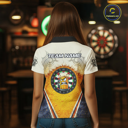 Funny Yellow Angry Beer Darts Shirt For Women Custom Darts Jersey Team Polo & Quarter Zip TDM5569