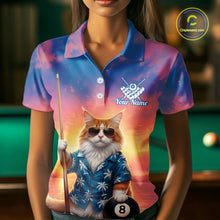 Load image into Gallery viewer, Personalized Funny Cat Sunset Billiard Shirt For Women Custom 8 Ball Pool Team Jersey Polo &amp; 1/4 Zip TDM6414