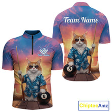 Load image into Gallery viewer, Personalized Funny Cat Sunset Billiard Shirt For Men Custom 8 Ball Pool Team Jersey Polo &amp; 1/4 Zip TDM6414