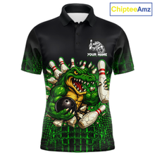 Load image into Gallery viewer, Black And Green Funny Alligator Bowling Shirt For Men Custom Bowling Jersey Team Polo &amp; 1/4 Zip TDM5818