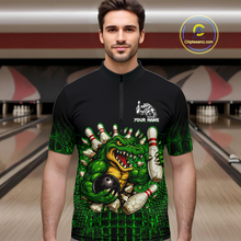 Load image into Gallery viewer, Black And Green Funny Alligator Bowling Shirt For Men Custom Bowling Jersey Team Polo &amp; 1/4 Zip TDM5818