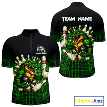 Load image into Gallery viewer, Black And Green Funny Alligator Bowling Shirt For Men Custom Bowling Jersey Team Polo &amp; 1/4 Zip TDM5818