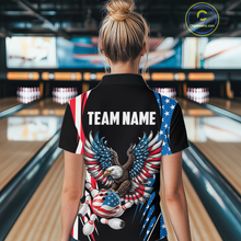Load image into Gallery viewer, Personalized American Flag Eagle Bowling Polo &amp; 1/4 Zip For Women, Patriotic Bowling Team Jersey TDM5822