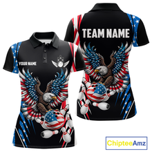 Load image into Gallery viewer, Personalized American Flag Eagle Bowling Polo &amp; 1/4 Zip For Women, Patriotic Bowling Team Jersey TDM5822