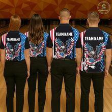 Load image into Gallery viewer, Personalized American Flag Eagle Bowling Polo &amp; 1/4 Zip For Women, Patriotic Bowling Team Jersey TDM5822