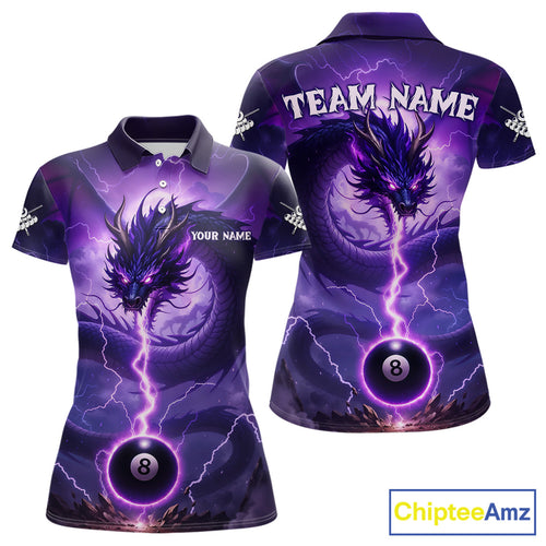 Purple 8 Ball Lightning Dragon Billiard Jersey For Women Custom Pool Team Shirt Polo & 1/4 Zip TDM5114